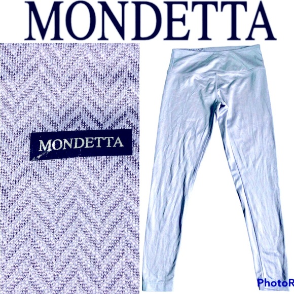 MONDETTA Leggings Tights Herringbone Print Medium Silver Gray Women’s - Picture 1 of 16